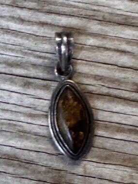 Sterling Silver Amber Marquise Pendant 925 Cognac Baltic Amber Open Back 1.5"H
